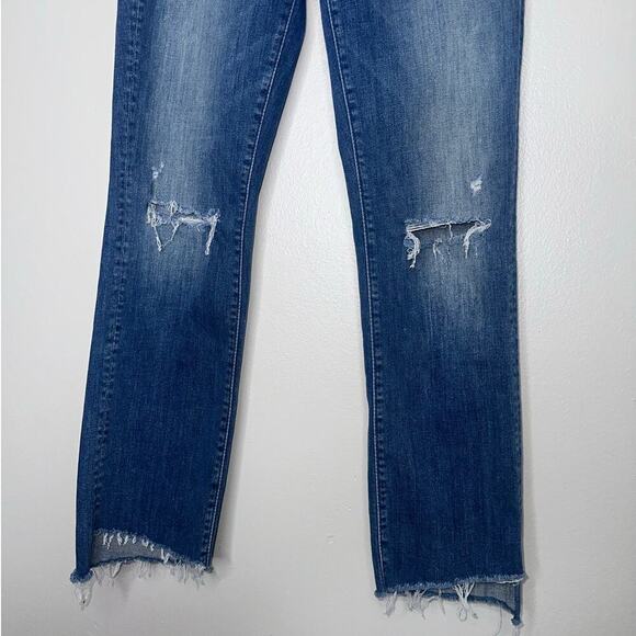Mother The Rascal Ankle Step Fray Straight Leg Jeans Knee Distressing Blue 25 - Picture 5 of 7